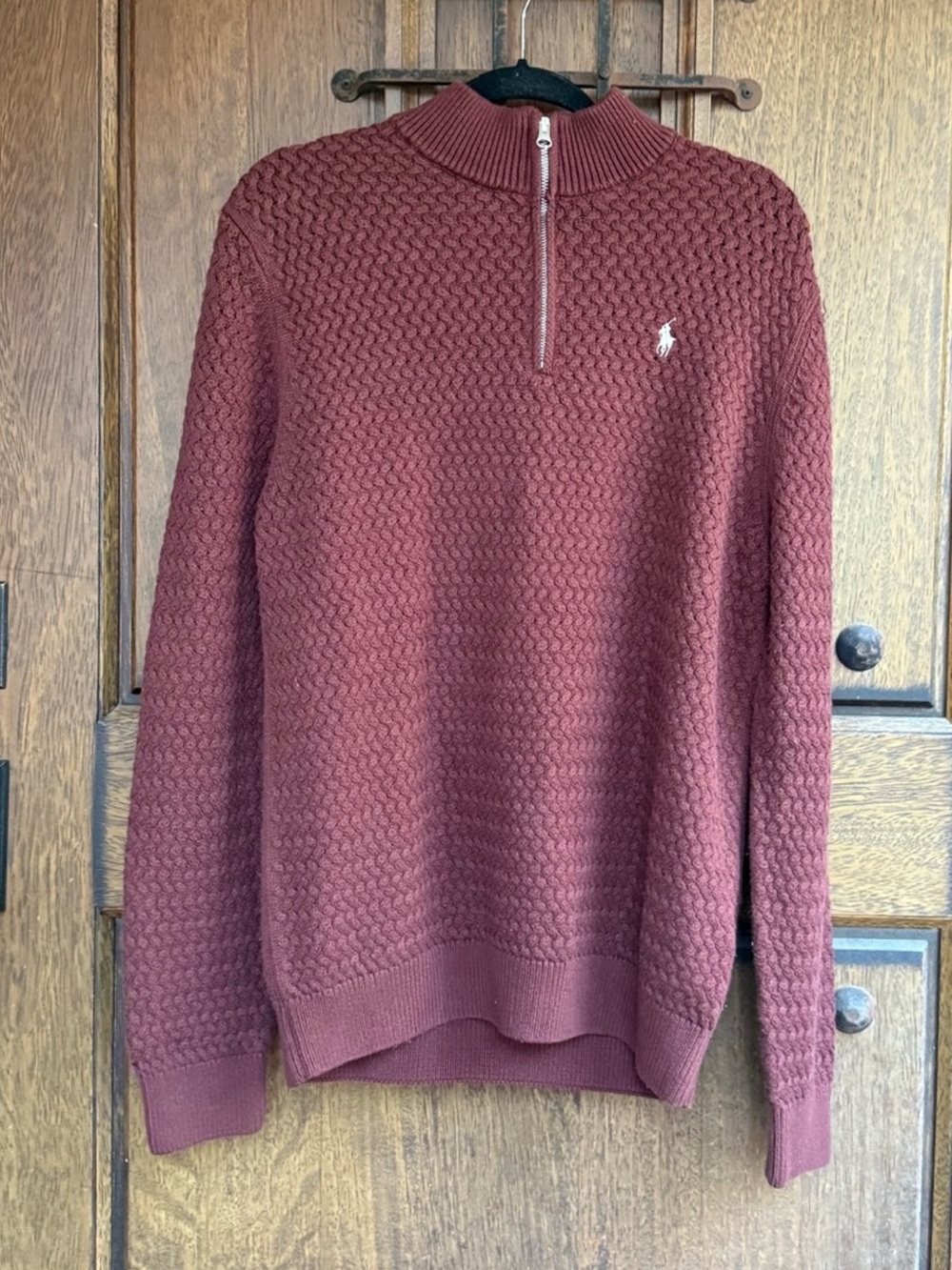 Ralph Lauren Men's Zip-Neck Textured Sweater in Burgundy Size S